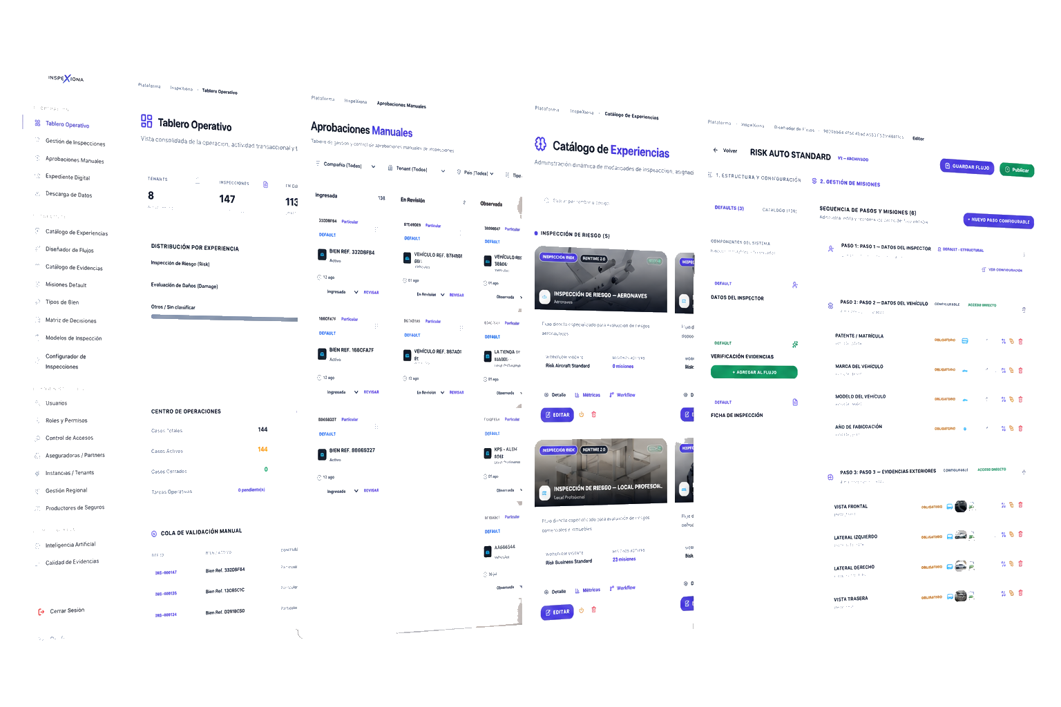 Panel de configuración de flujos y experiencias InspeXiona