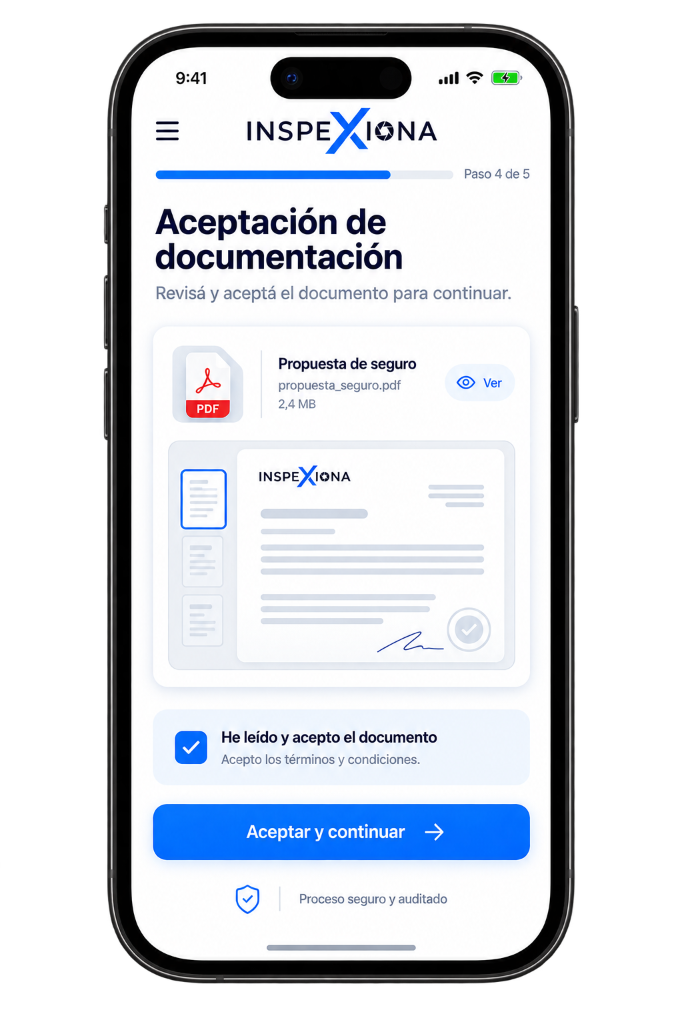 Aceptación de documentación, consentimientos y firma